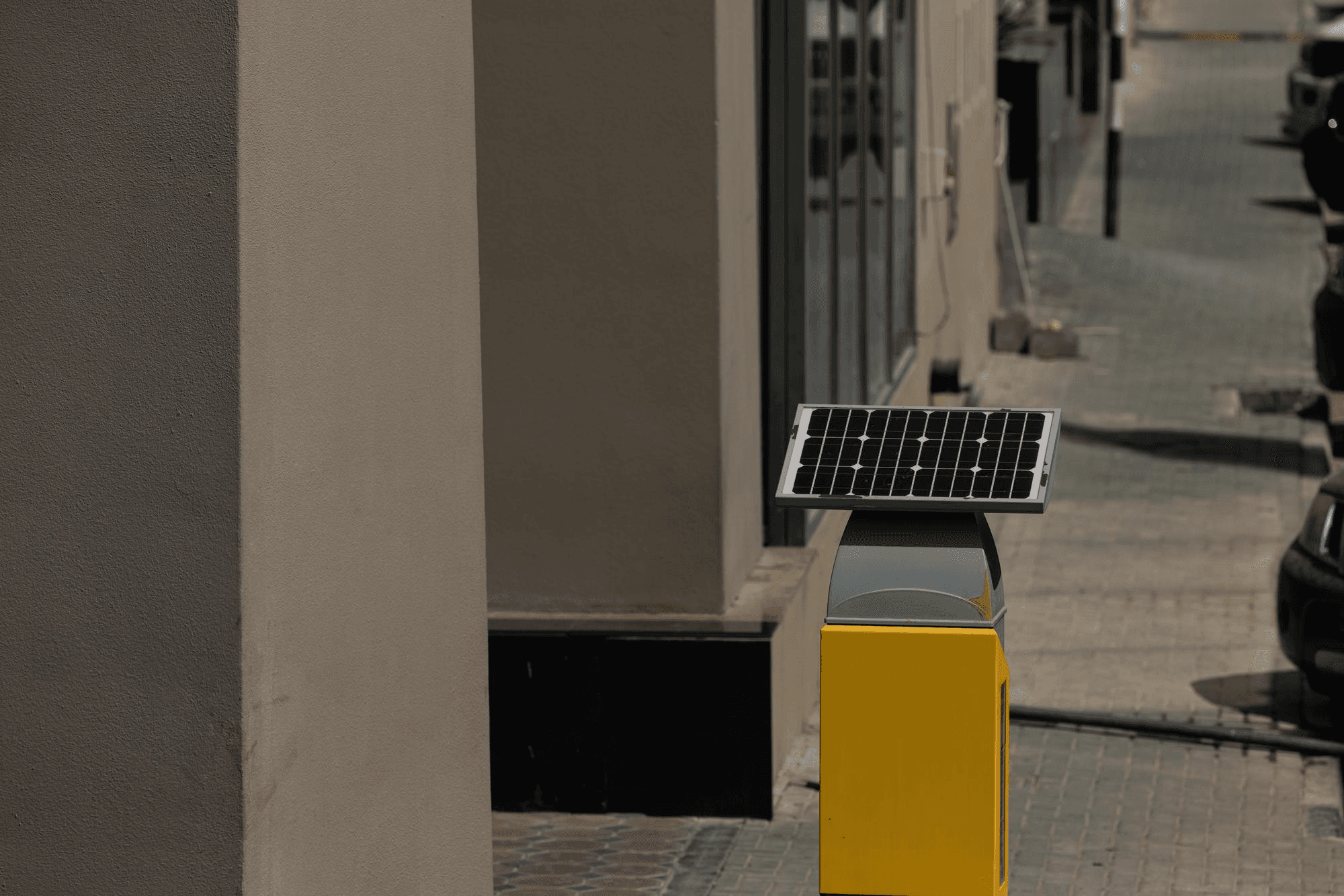 Solar panels on a roof at sunset
